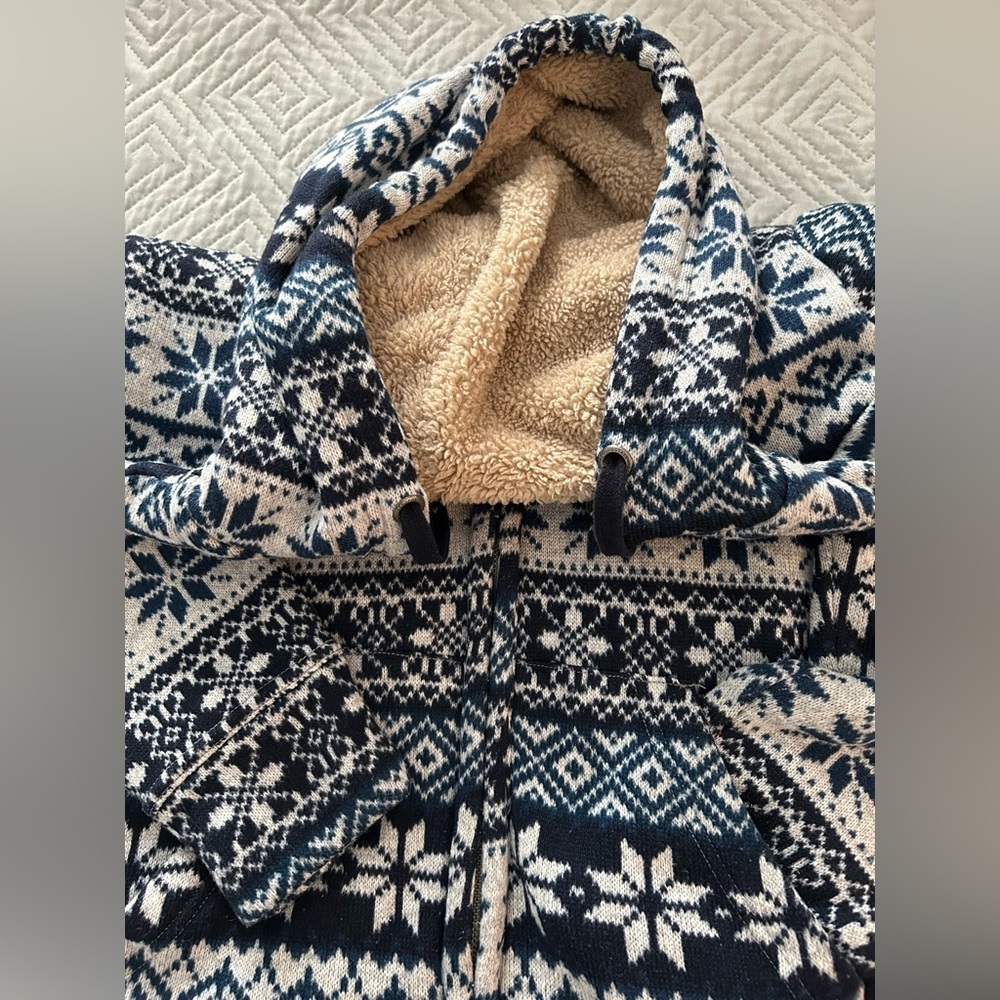 Aéropostale Sherpa Lined Fair Isle Zip Hoodie Jacket – Size M - Picture 11 of 15